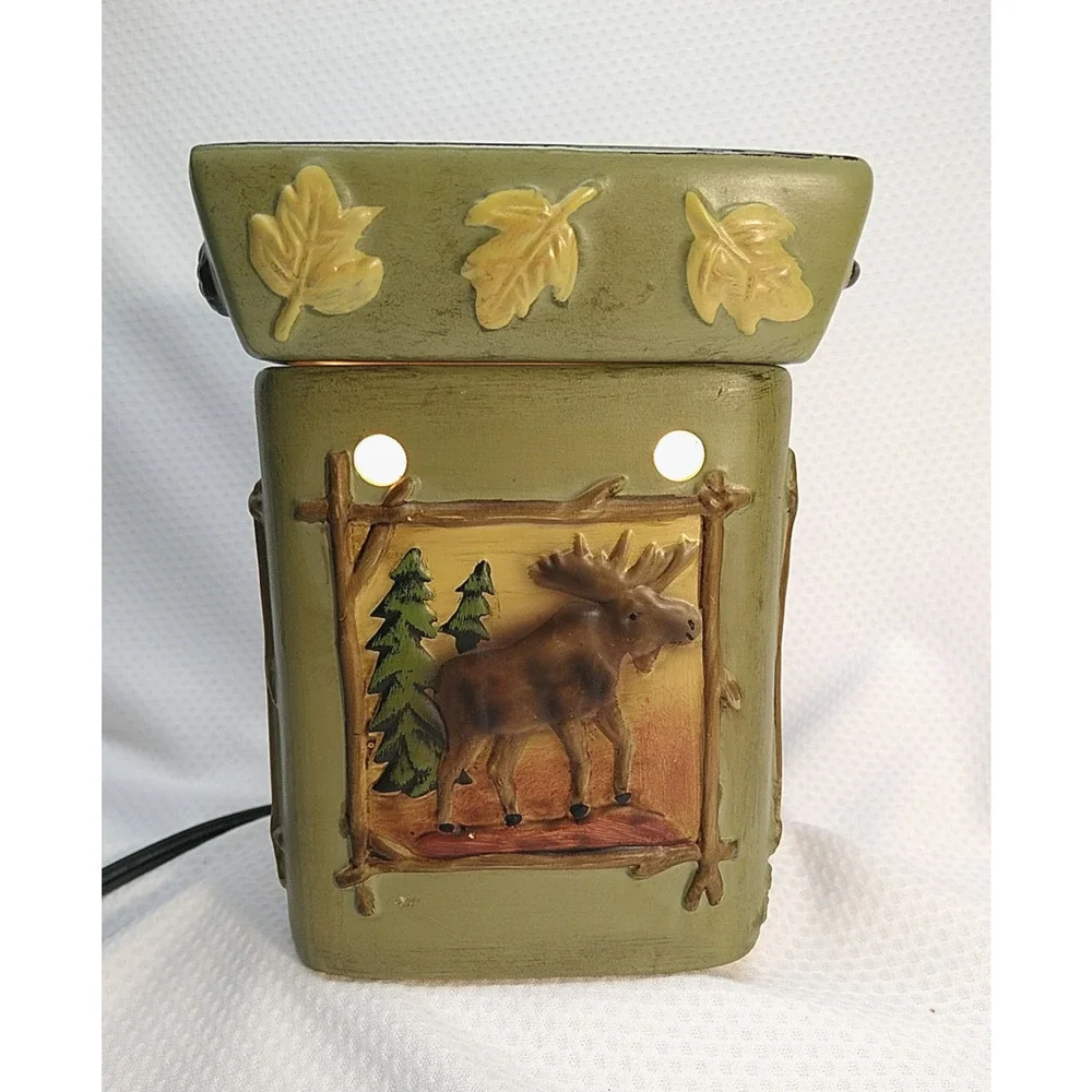 Scentsy Lodge Full Size Wax Warmer Bear Moose Pine Rustic Cabin Green Retired